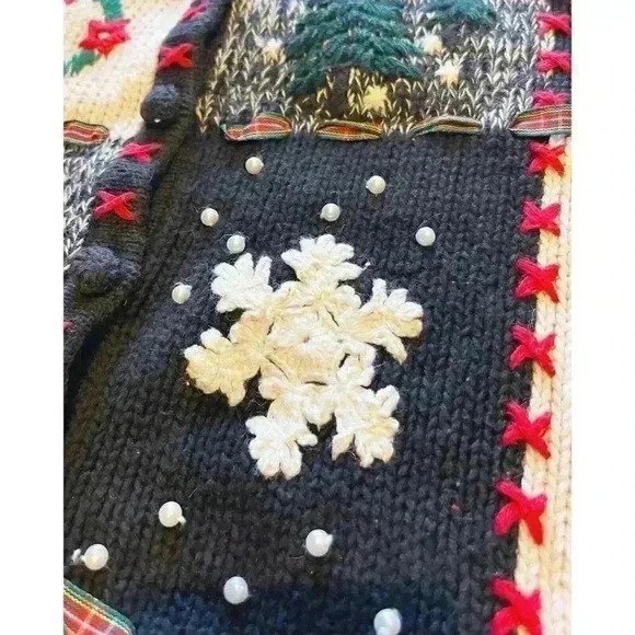 Vtg Christmas Sweater Designers Originals Studio Patchwork Embroidered EUC PM - Picture 6 of 16